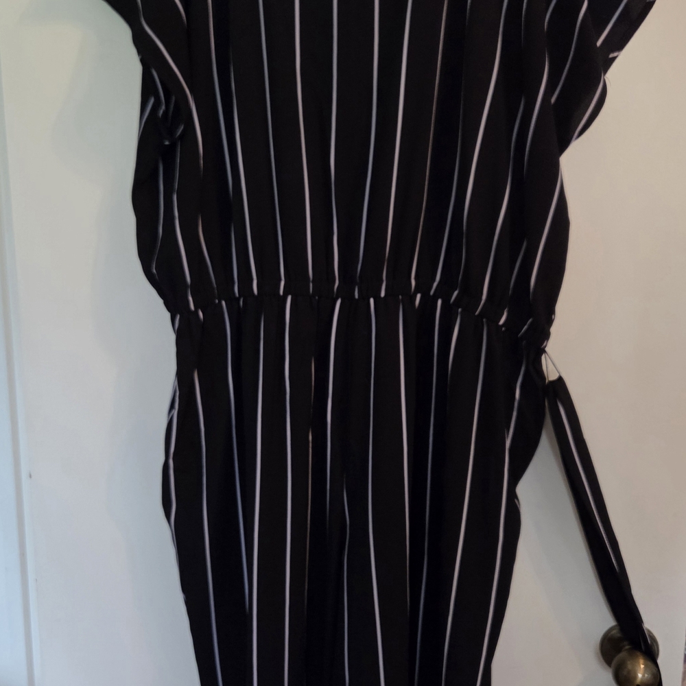 Avenue Black and White Vertical Stripe Jumpsuit